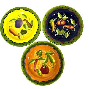Gates Ware Laurie Gates Vibrant Colorful Art Pottery 9.75" Salad Plates-Set of 3